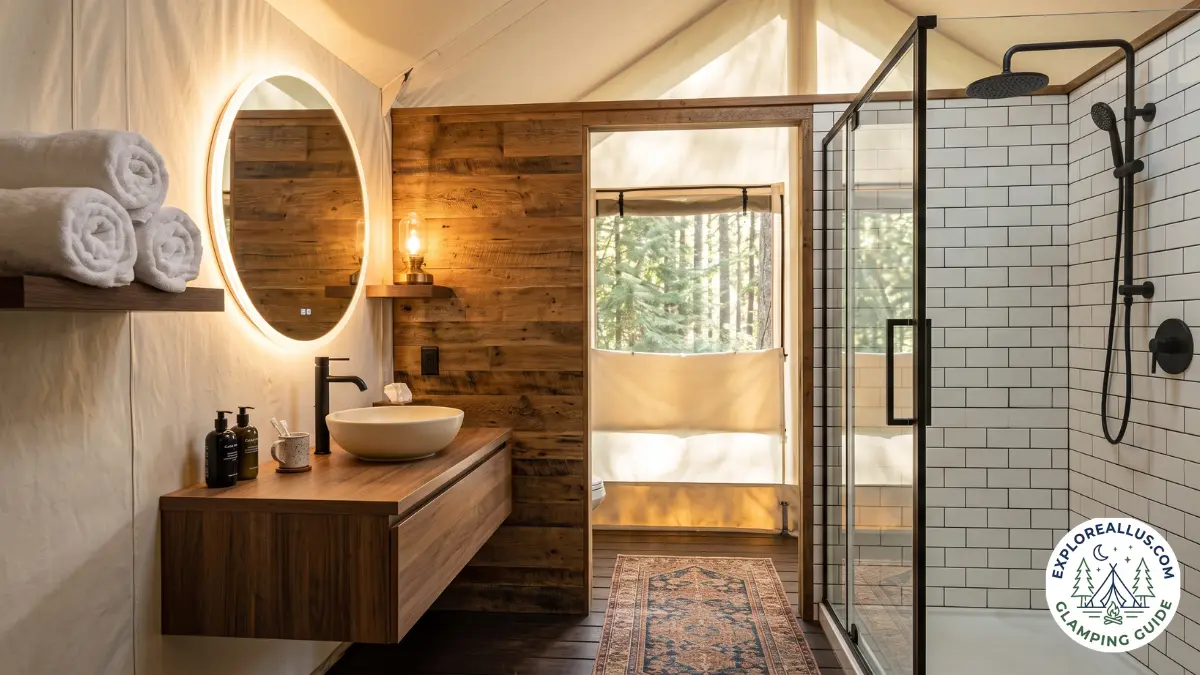 Safari tent glamping bathroom view