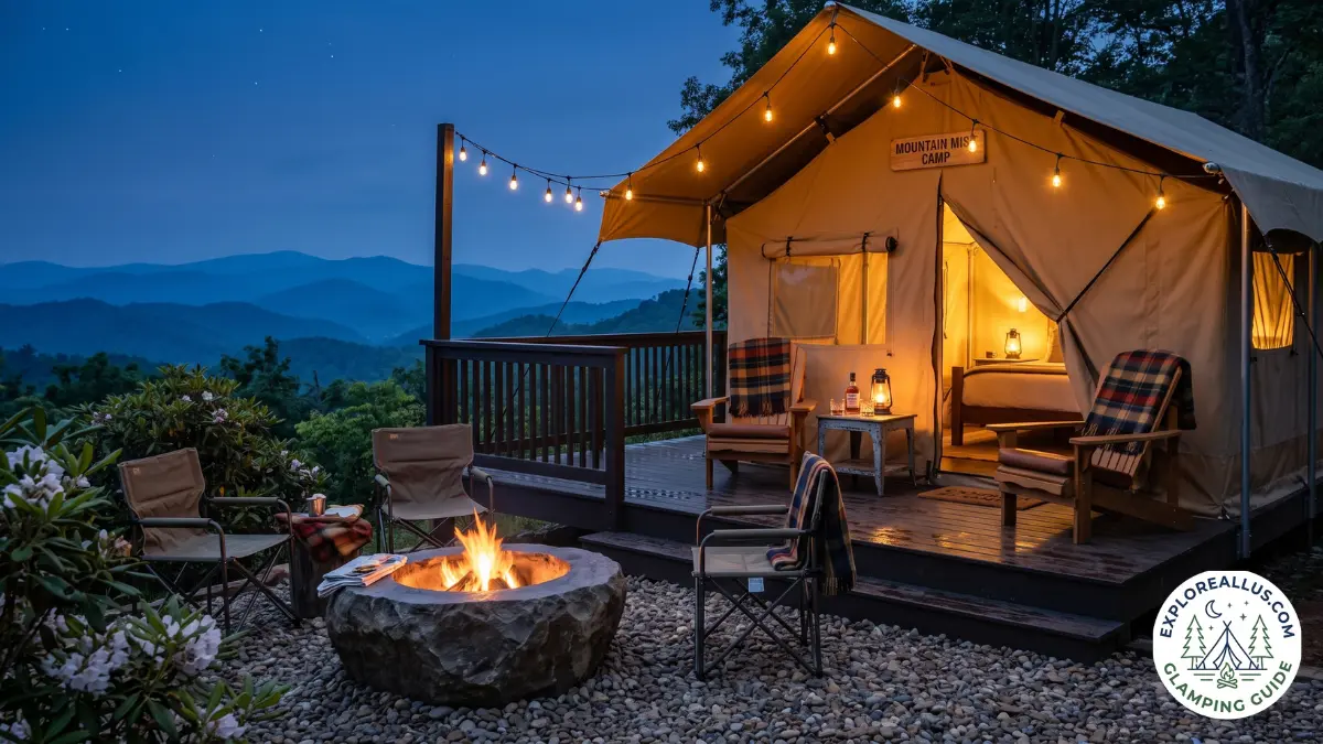 Safari tent glamping evening view