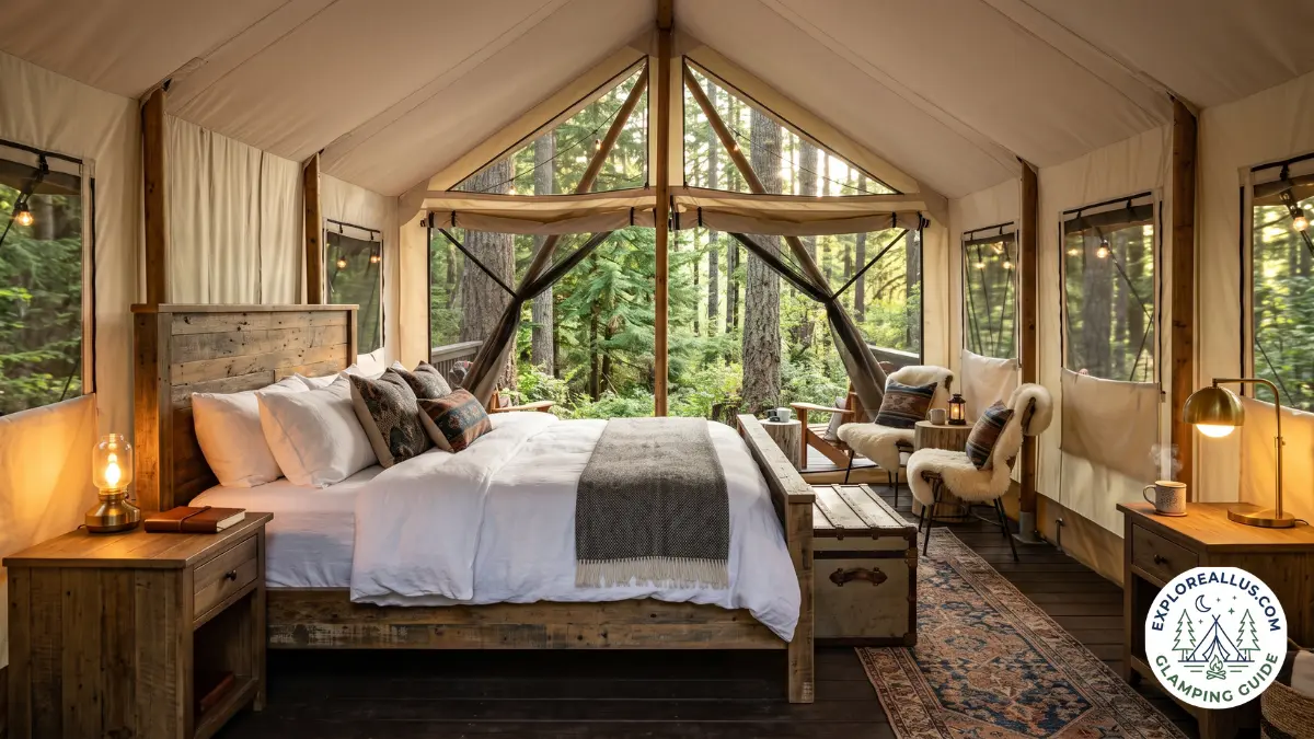 Safari tent glamping inside view